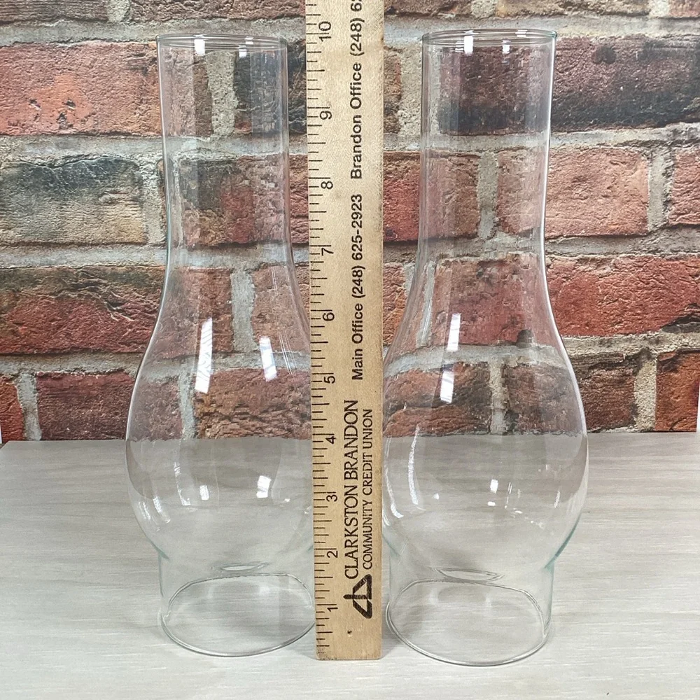 Pair Clear Glass Hurricane Chimney Shades For 3